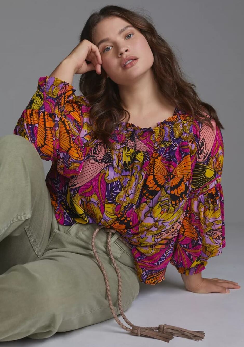 Anthropologie Alexandra Farmer Butterfly Blouse Size 3X Colorful Boho Nature